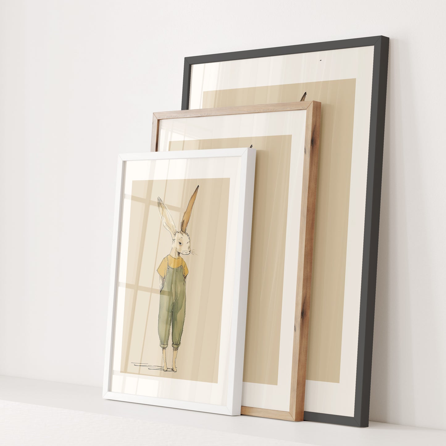 Woodland art print - Bunny wearing overalls