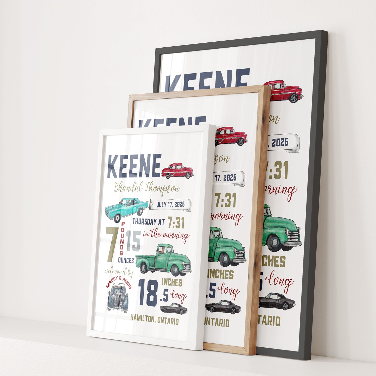 Classic Car Birth Announcement – Vintage Baby Gift Print