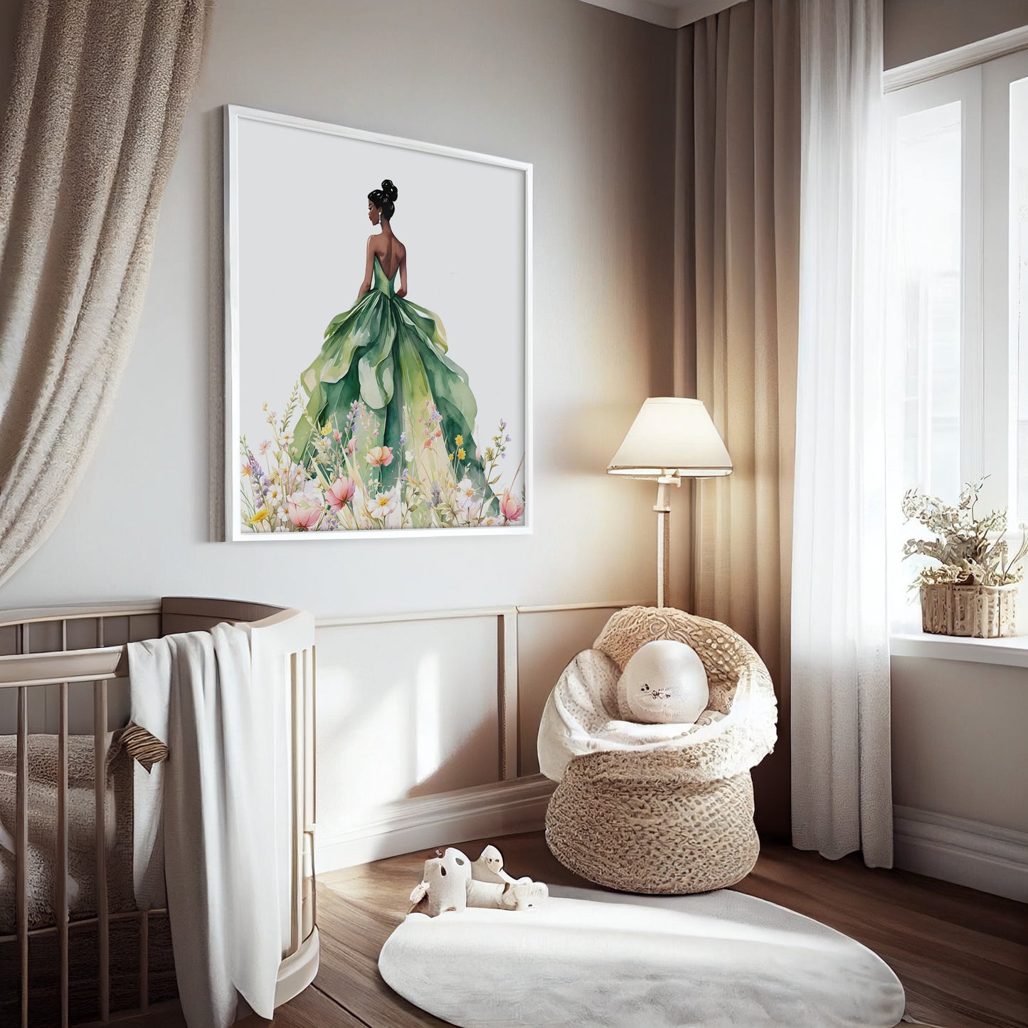 Princess Tiana Watercolor Wall Art | Fairytale Nursery & Kids Decor