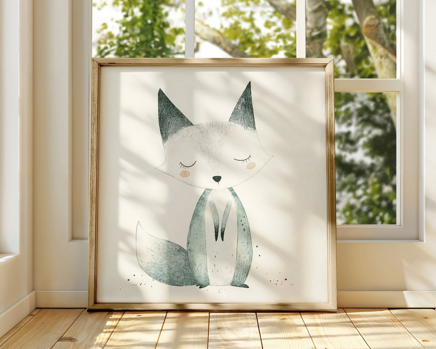 Framed Woodland fox décor for baby nursery