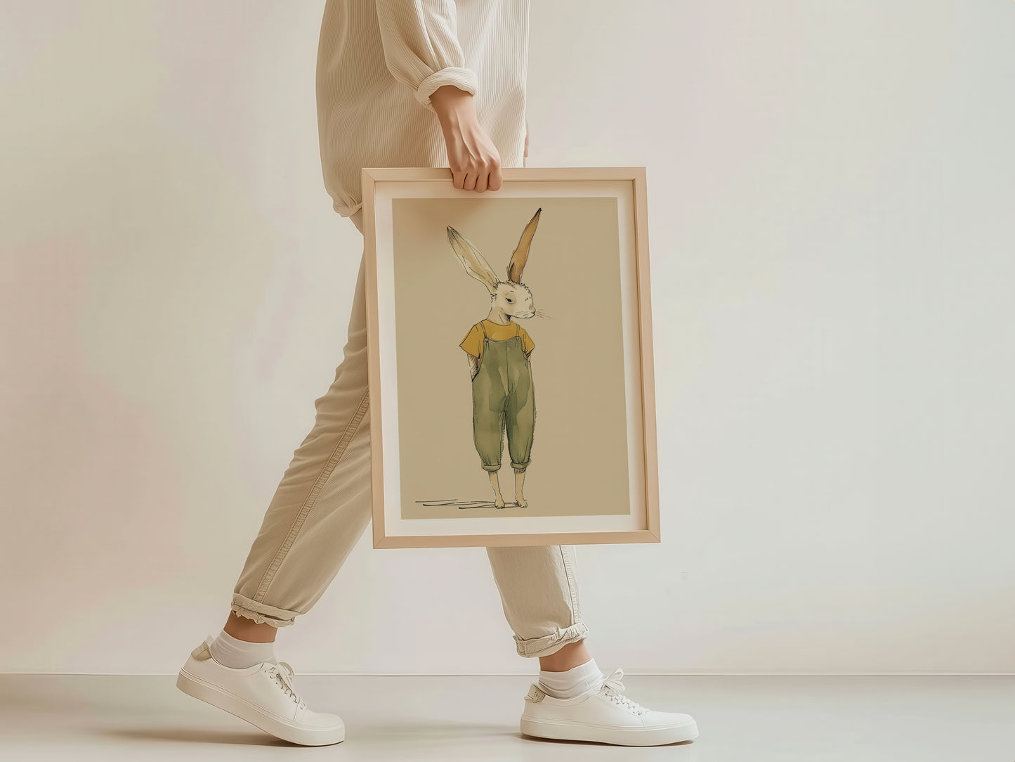 Woodland art print - Bunny wearing overalls