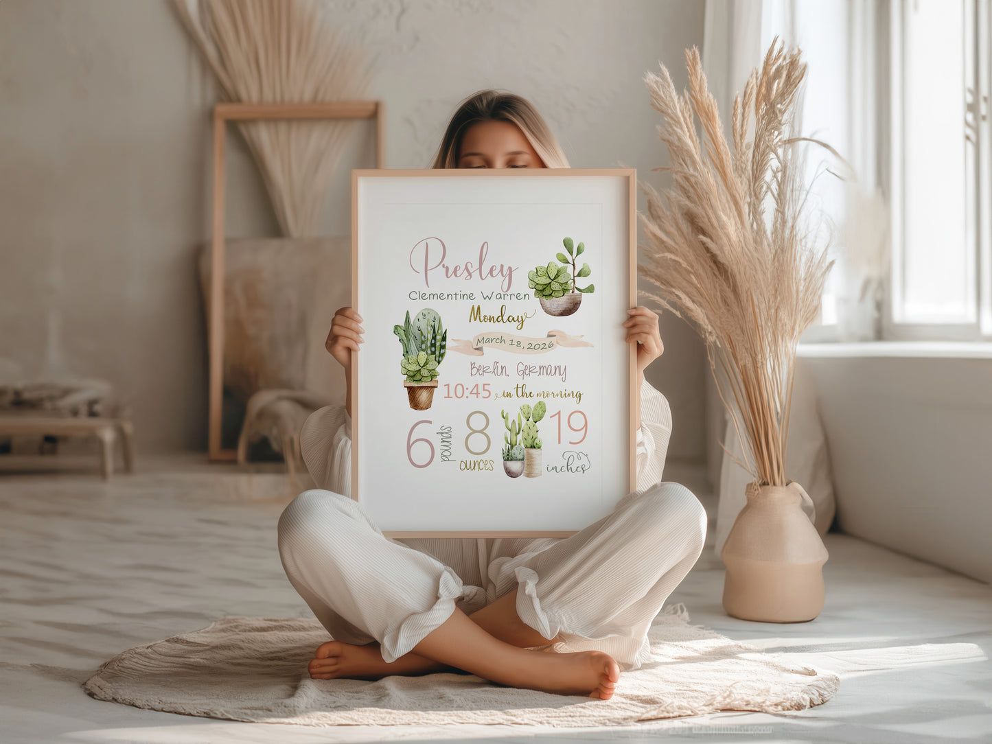 Cactus Birth Announcement – Personalized Nursery Art