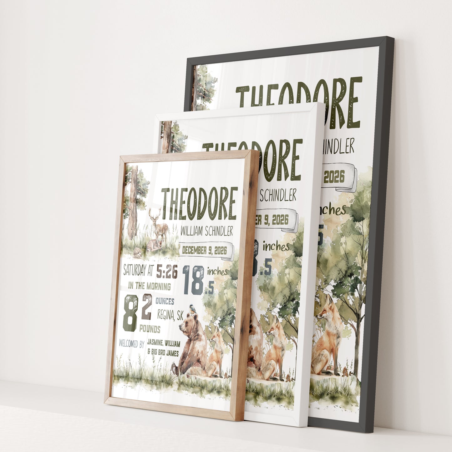 Rustic Woodland Birth Announcement – Personalized Nursery Art