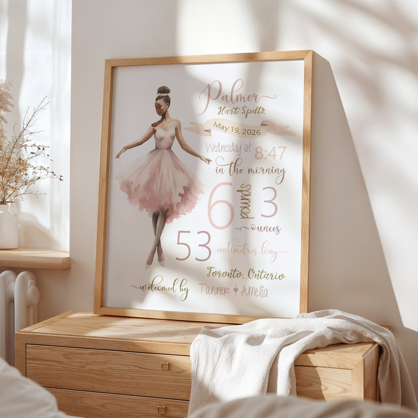 Ballerina Birth Announcement – Personalized Baby Name Print