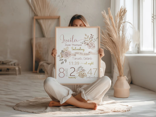 Personalized Birth Announcement Print – Floral Baby Name Wall Art