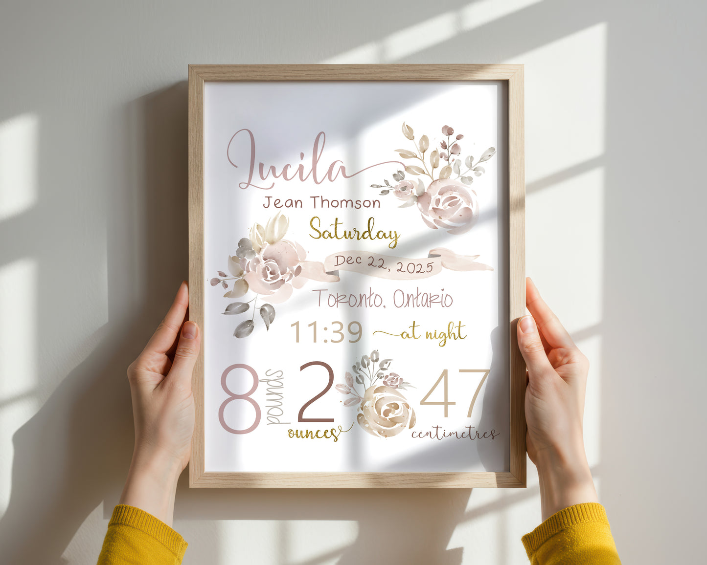 Personalized Birth Announcement Print – Floral Baby Name Wall Art