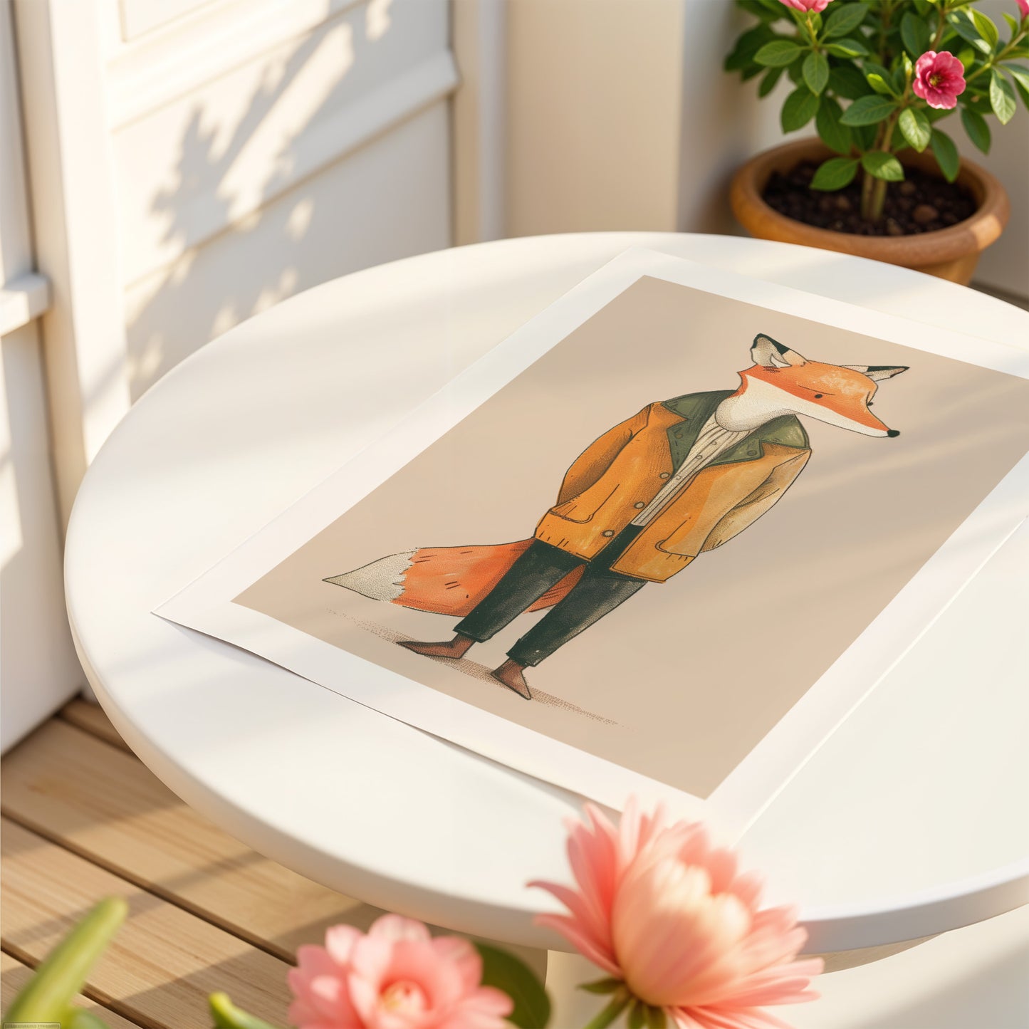 Woodland art print - Charming Fox in a Jacket Kids Wall Art