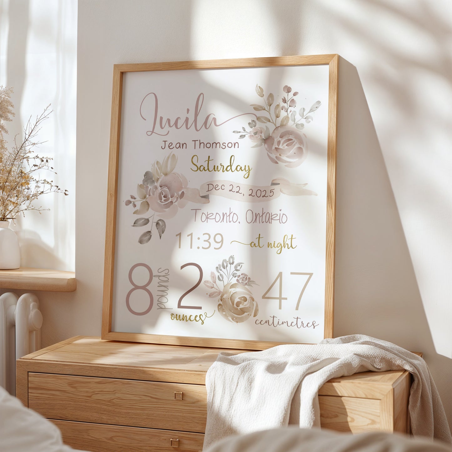 Personalized Birth Announcement Print – Floral Baby Name Wall Art