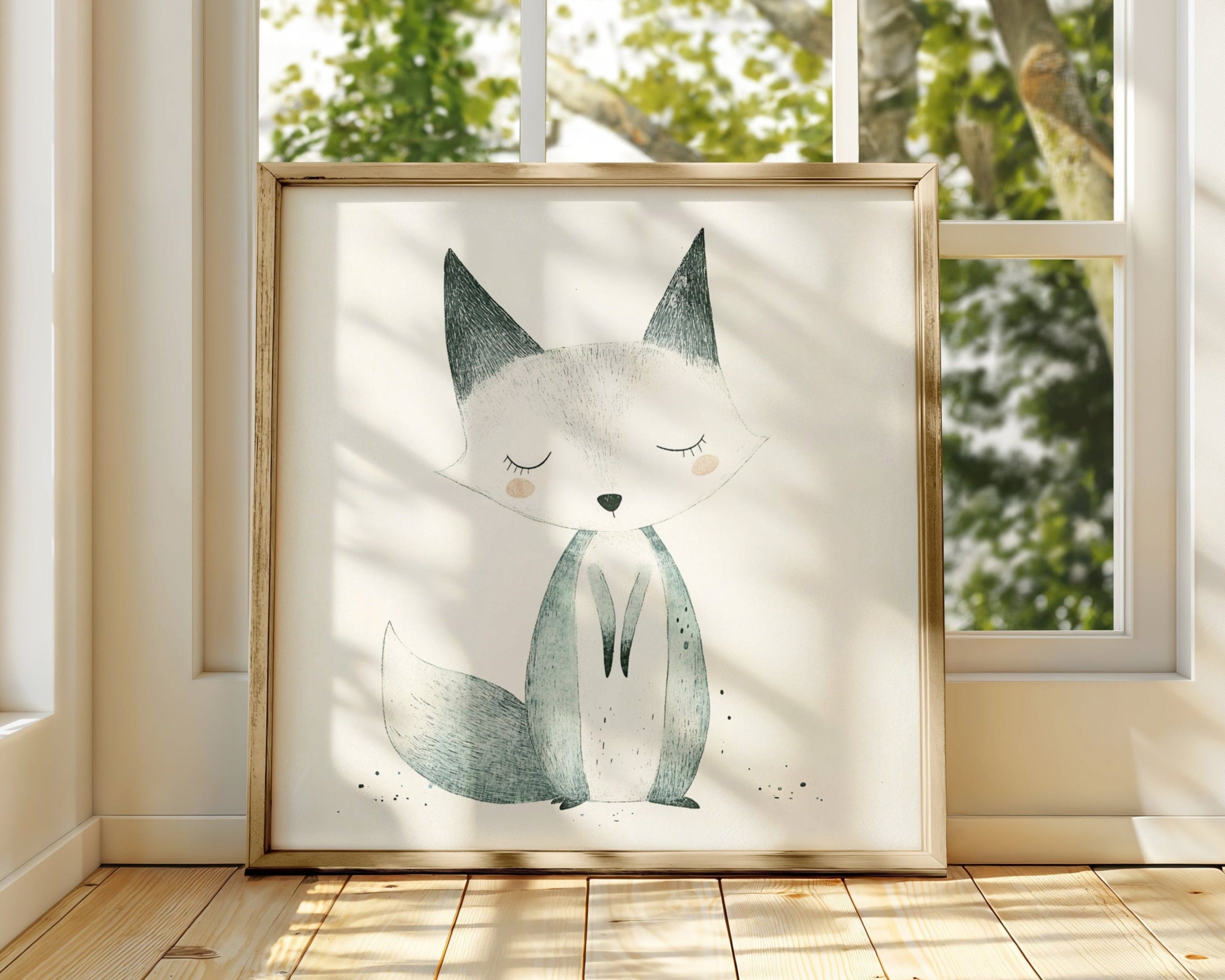 Framed Woodland fox décor for baby nursery