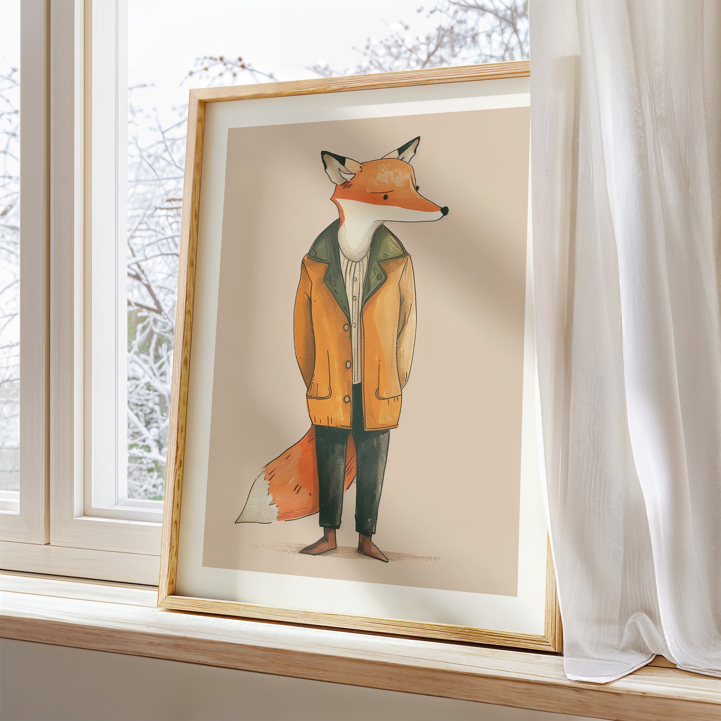 Woodland art print - Charming Fox in a Jacket Kids Wall Art
