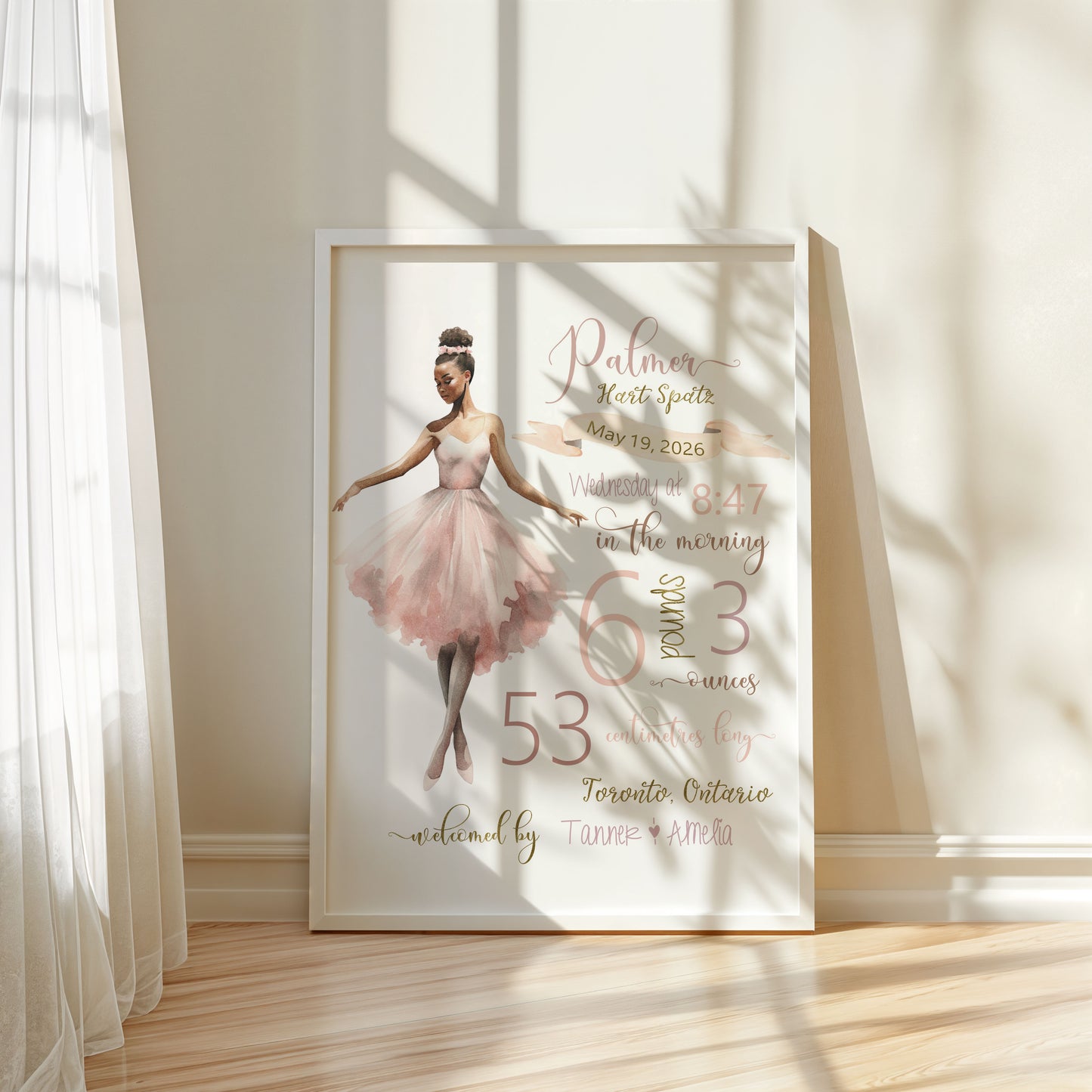 Ballerina Birth Announcement – Personalized Baby Name Print