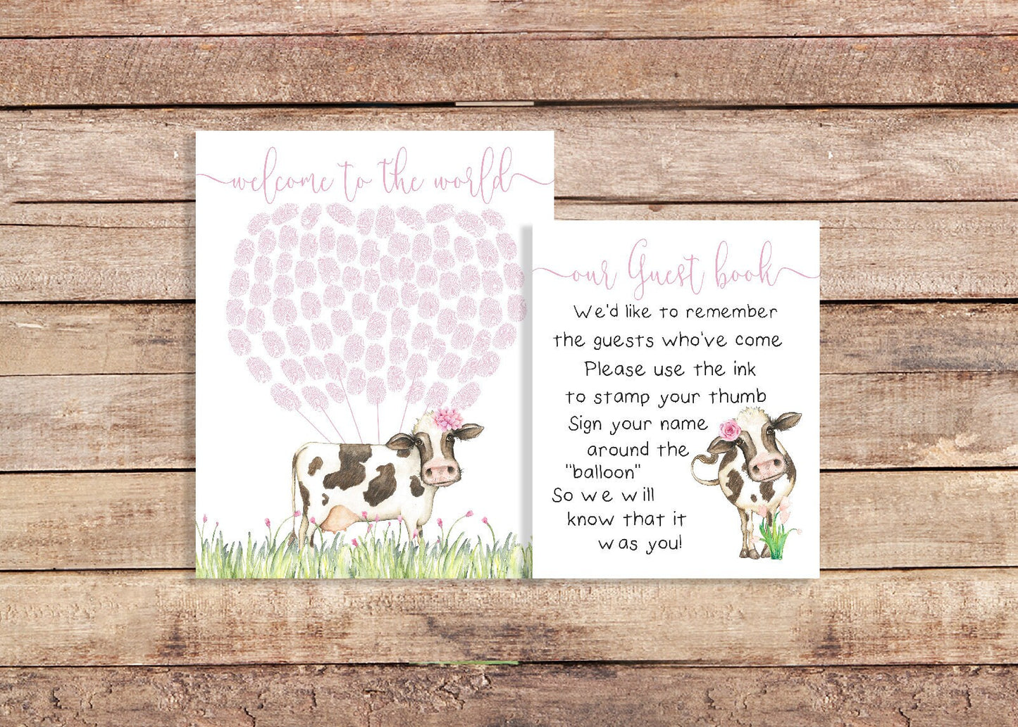 Cow, Fingerprint, guestbook, Farm, Baby shower, nursery decor, Guestbook, Personalized, Gift, Party decorations, Guest book alternative