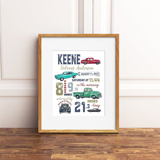 Baby shower gift ideas | Classic car décor for boys room | Room Decor | Newborn gift ideas | Printable nursery art | Personalized gift