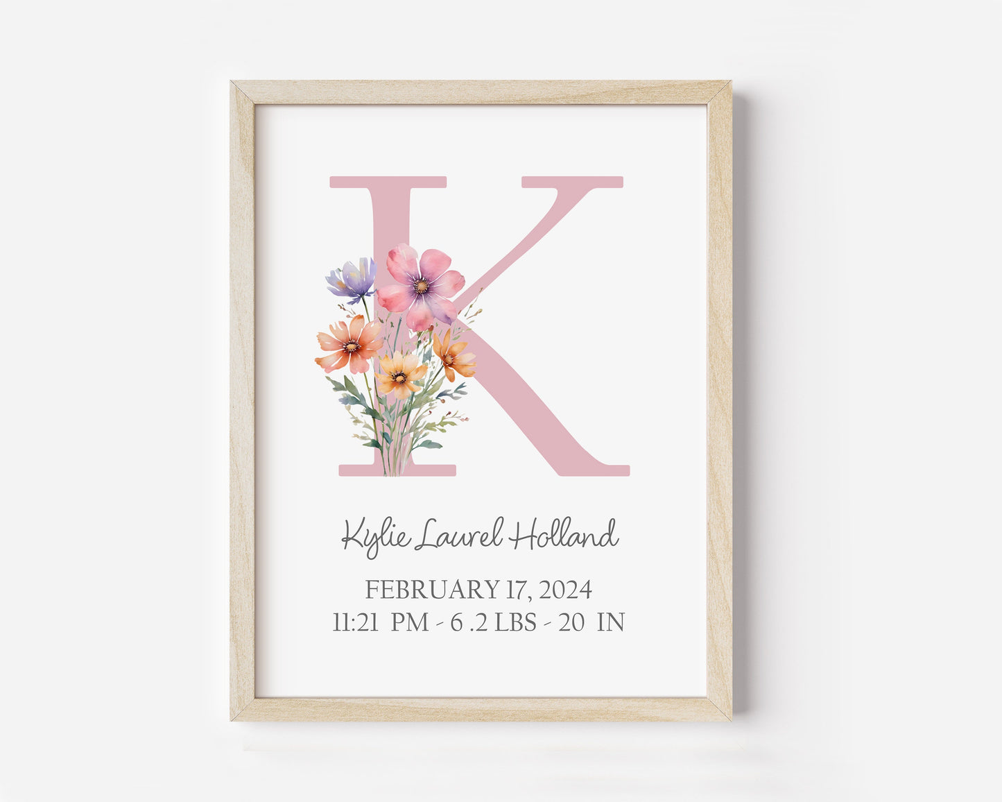 Newborn gift | Printable Floral nursery | Birth stats | girls room | First initial birth Announcement | Nursery idea | Nursery art printable