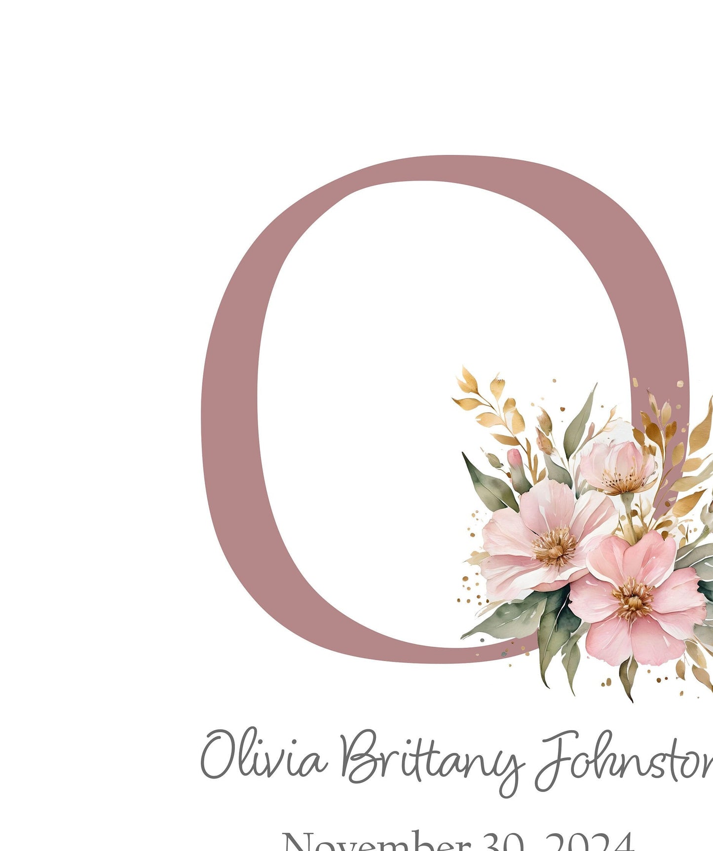 Baby initial birth announcement | Wildflower nursery Art Personalized Baby gift | Personalized Nursery decor | wall art | Baby shower gift