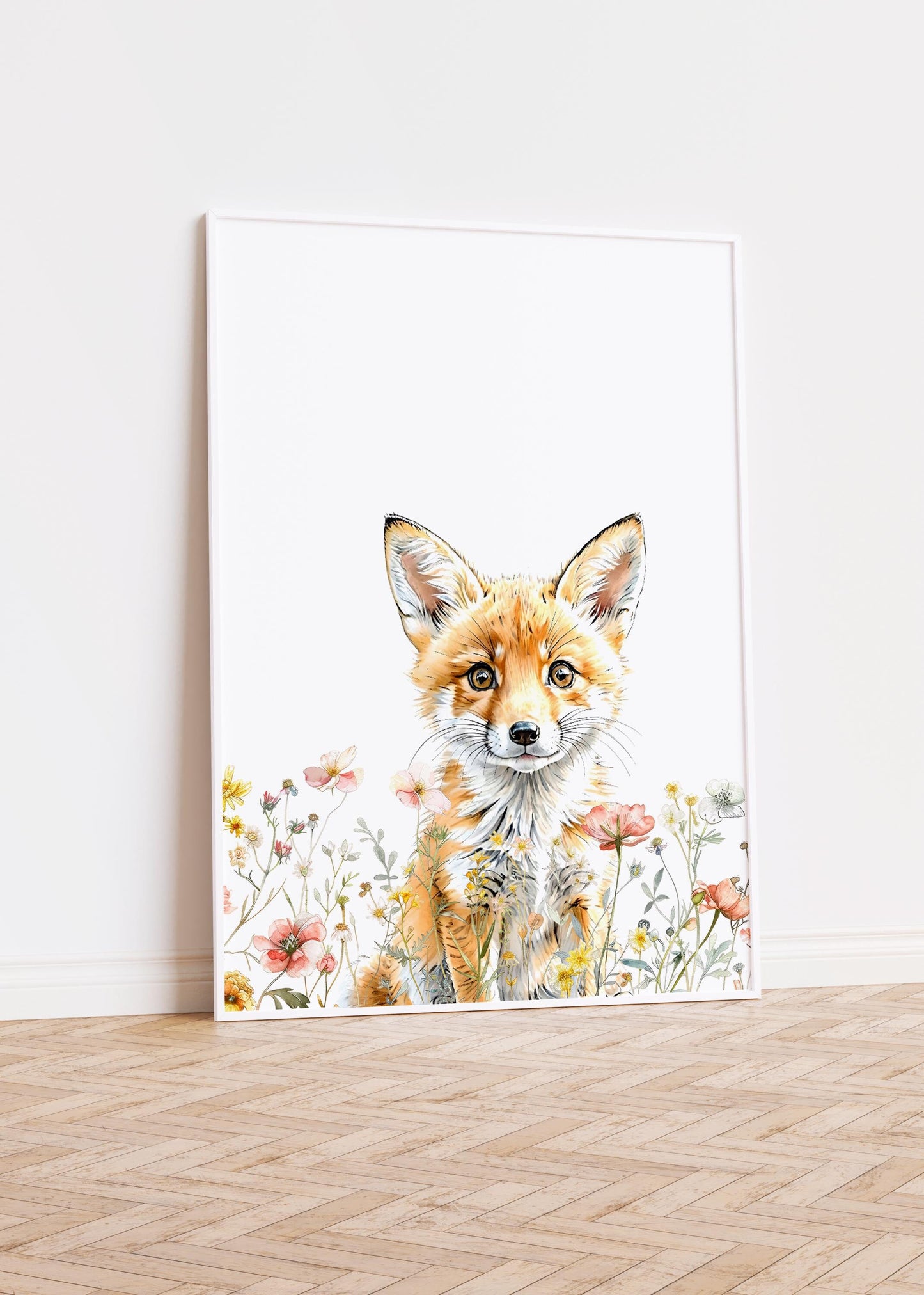 Cute fox and wildflower nursery art