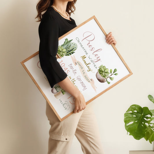Cactus Birth Announcement – Personalized Nursery Art